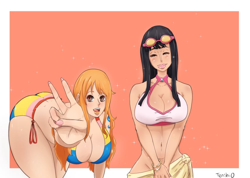 female female_only nami nami_(one_piece) nico_robin one_piece post-timeskip pre-timeskip tenshio time_paradox