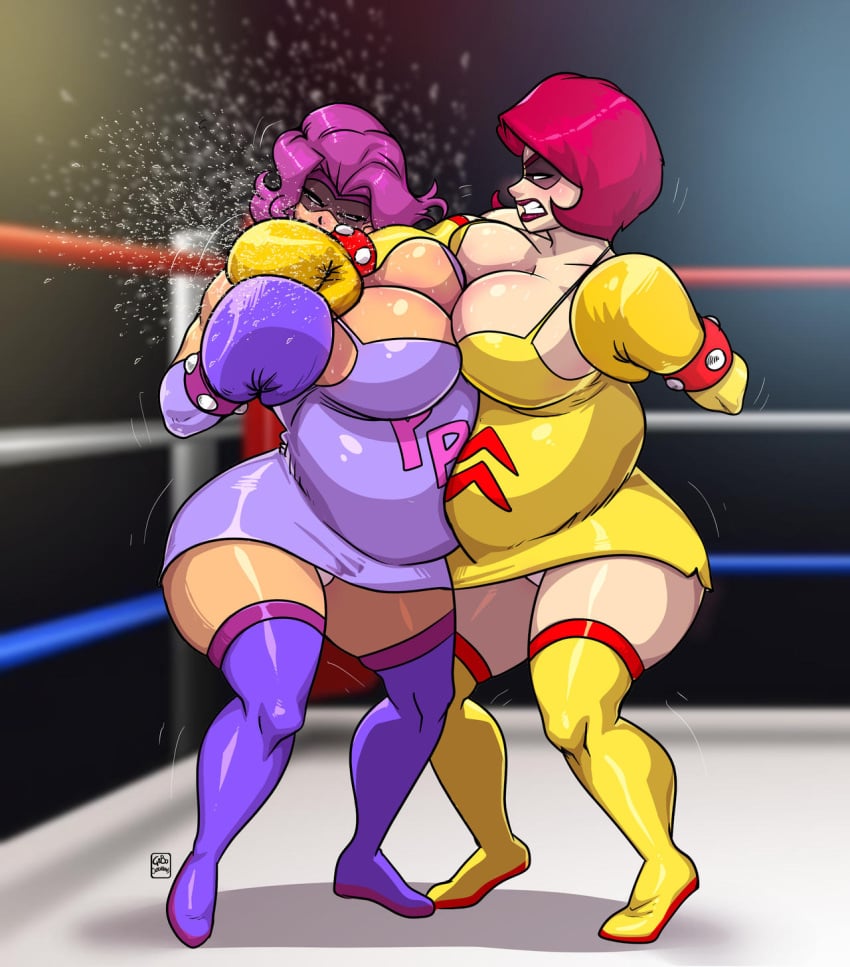 2girls big_ass big_breasts boxing boxing_gloves boxing_ring breasts bust busty chest curvaceous curvy curvy_figure digital_media_(artwork) duo female female_only fight fighting_ring gabocaricaturas gloves hips hourglass_figure huge_ass huge_breasts large_ass large_breasts legs light-skinned_female light_skin lips lipstick magenta_hair magenta_lipstick mature mature_female original original_character original_characters purple_hair slim_waist thick thick_hips thick_legs thick_thighs thighs violet_boxing_gloves violet_gloves voluptuous waist wide_hips yellow_boxing_gloves yellow_gloves