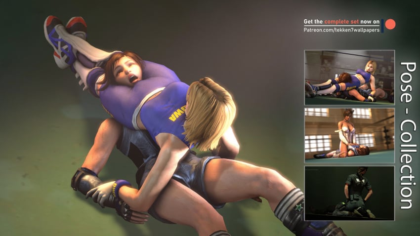 3d 5girls absurdres asphyxiation brazilian brazilian_female brown_hair caveira_(rainbow_six) cowgirl_position dead_or_alive dead_or_alive_5 defeated dokkaebi_(rainbow_six) facesitting female femdom hands_on_breasts headscissors held_down highres kazama_asuka lisa_hamilton rainbow_six rainbow_six_siege tekken tekken7wallpapers tekken_7 tina_armstrong tom_clancy wrestling wrestling_ring