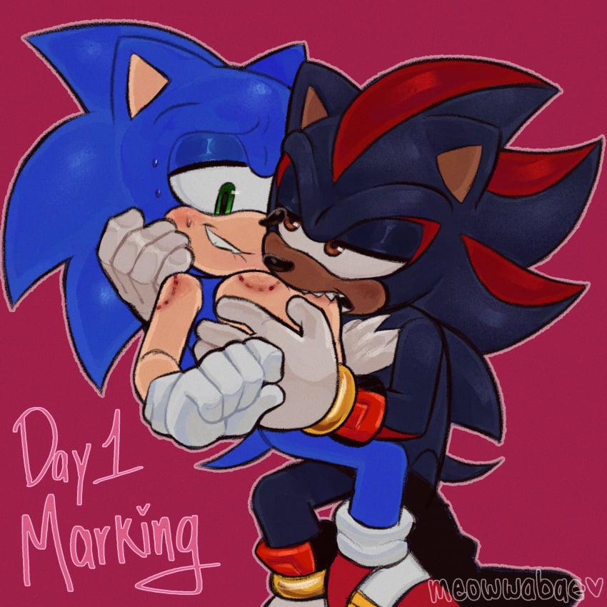 bite_mark biting furry gay male meowwabae sega shadow_the_hedgehog sonadow sonic_(series) sonic_the_hedgehog yaoi