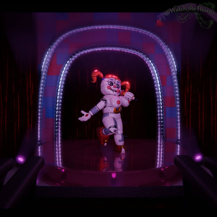 1girls 3d 3d_(artwork) animatronic big_breasts breasts casual_nudity circus_baby circus_baby_(fnaf) circus_baby_(original) female five_nights_at_freddy's five_nights_at_freddy's:_sister_location footwear full_color green_eyes microphone naked naked_female nipples no_penetration nude nude_female robot robot_girl robot_humanoid solo solo_female stage watch_thethorns white_body white_skin