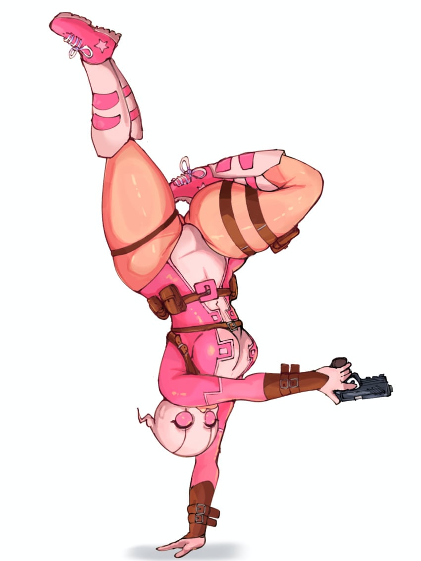 alternate_version_available belt boots converse_shoes covered_navel fat_thighs fortnite gun gwendolyn_poole gwenpool gwenpool_(series) harness highleg kashink7 kneehigh_boots leotard marvel marvel_comics mask masked medium_breasts pistol satchel skindentation thick_thighs thigh_focus thigh_strap thighs torn_clothes