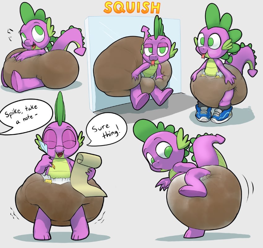 anthro diaper diaper_fetish diaperfur edit hyper_soiling messy_diaper parumpee pleased_expression scalie scat shit soiled_diaper soiling spike_(mlp)