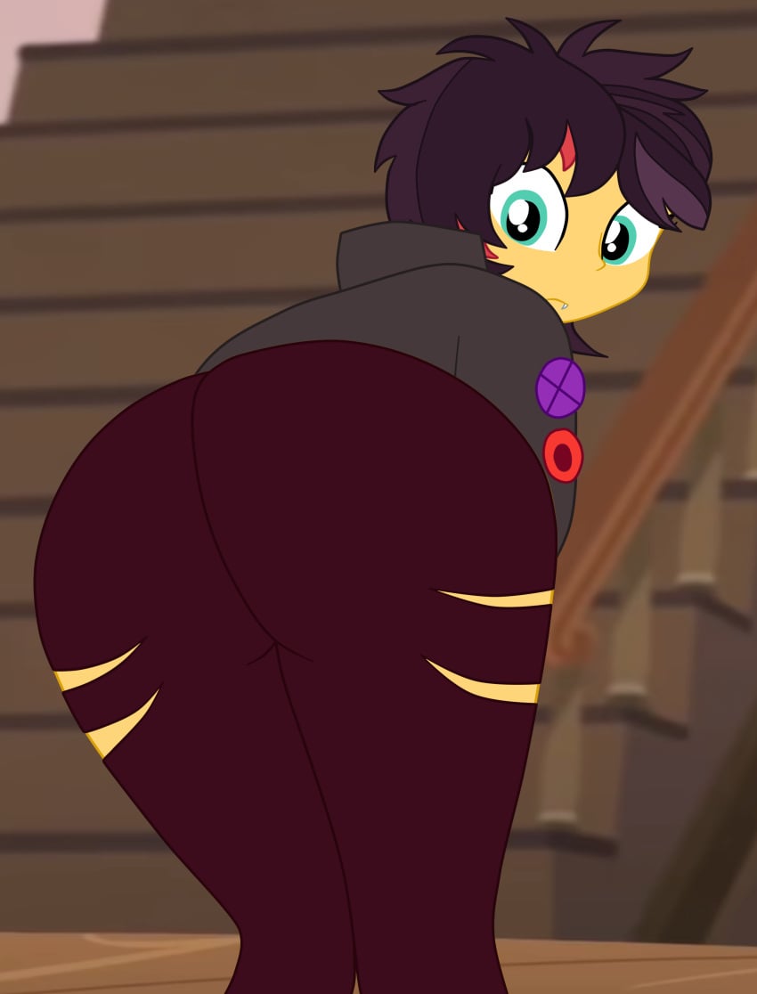 1girls ass ass_focus ass_out big_ass big_butt bubble_butt clothed_female costume equestria_girls fat_ass fat_butt female female_only friendship_is_magic gmaplay green_eyes jeans looking_at_viewer looking_back looking_back_at_viewer my_little_pony plump_ass plump_butt sunset_shimmer thick_ass thick_butt two_tone_hair wig