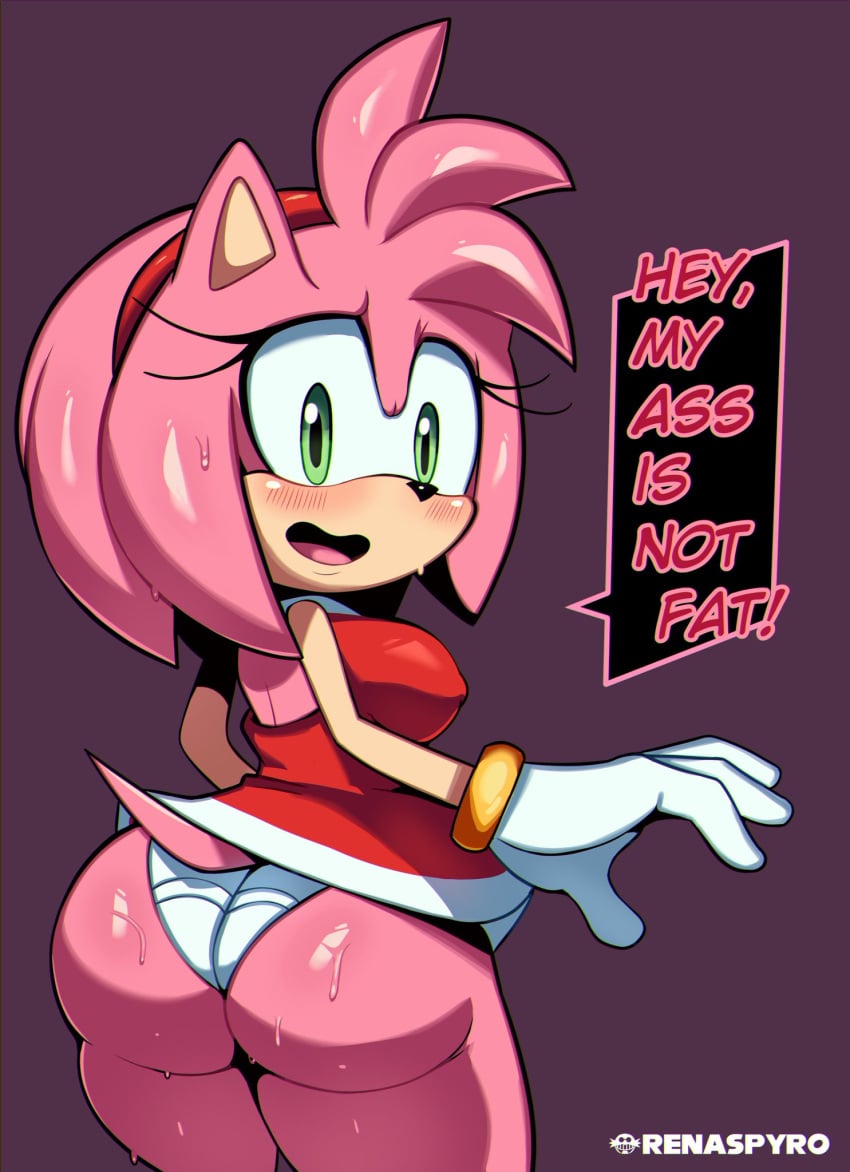 1girls 2020s 2024 amy_rose big_ass big_butt breasts caked_up embarrassed embarrassed_female english english_dialogue english_text fat_ass female female_only full_color fully_clothed green_eyes hedgehog hedgehog_girl huge_ass huge_butt misinformation mobian_(species) nervous nervous_expression nervous_face panties pink_body pink_fur pink_hair pov renaspyro sega simple_background solo solo_female sonic_(series) sonic_the_hedgehog_(series) sweat sweatdrop sweating voluptuous voluptuous_female white_panties