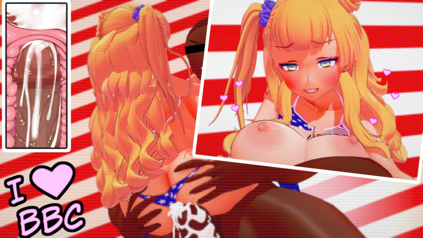 1boy 1girls 3d american_flag american_flag_bikini areolae big_breasts big_penis blonde_hair blue_eyes bra_lift breasts breasts_out censored cowgirl_position creampie cum_in_pussy cum_in_uterus cum_inside dark-skinned_male dark_skin female filming galko galko-chan hair_bun hairbow hearts internal interracial koikatsu long_hair nude_male numbersguy oshiete!_galko-chan panties_aside raceplay recording smile smiling stars stripes twintails vaginal_penetration x-ray