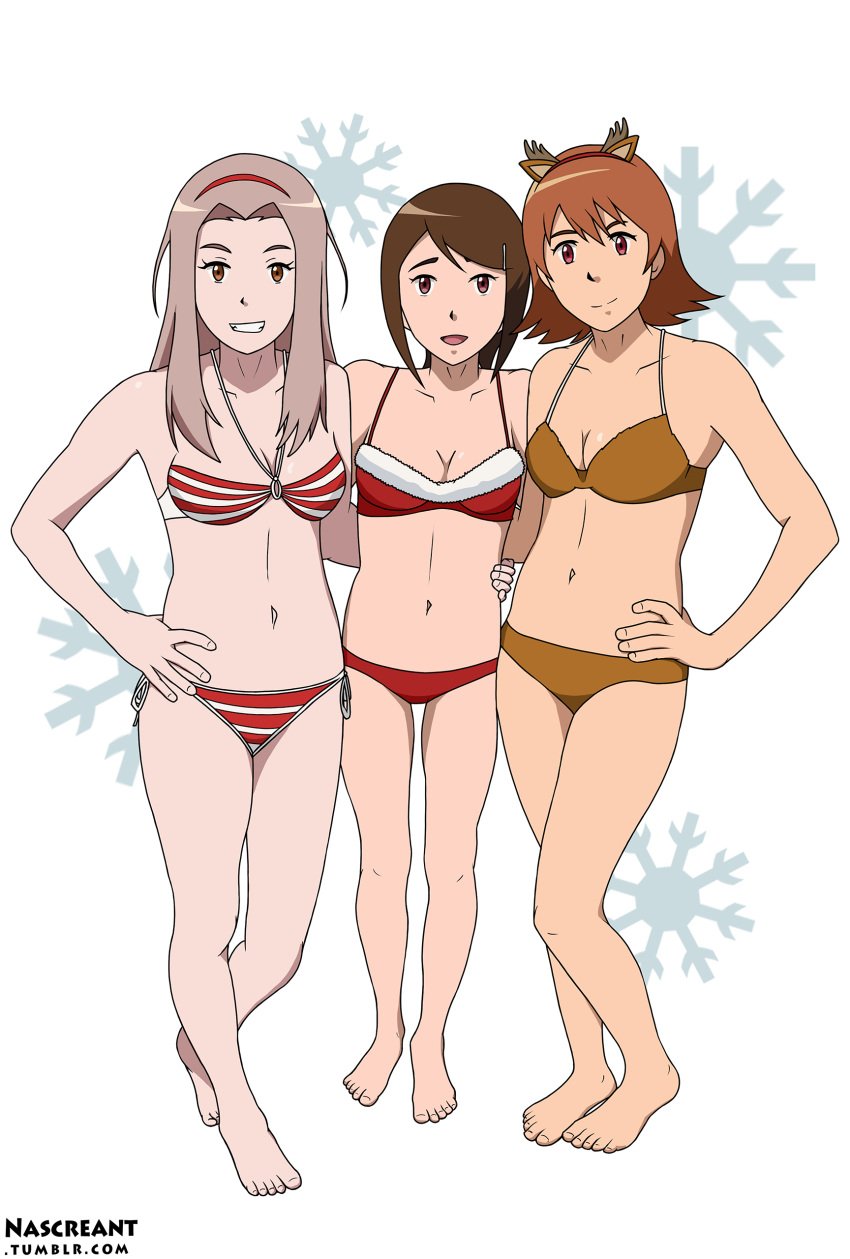 3girls bikini christmas christmas_outfit digimon digimon_adventure digimon_adventure_tri. female female_only hikari_yagami human mimi_tachikawa nascreant posing sora_takenouchi swimsuit