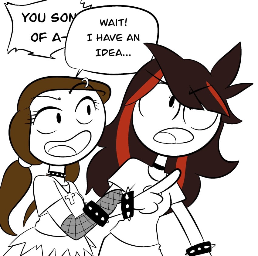 2girls angry brown_hair choker clothed clothes eyelashes fishnet_armwear goth jaiden jaiden_animations jaidenanimations joshin let_me_explain_studios necklace piercing piercings pigtails punk rebecca_parham red_highlights shirt skirt smiling stickman stickmans streaked_hair text youtube youtuber