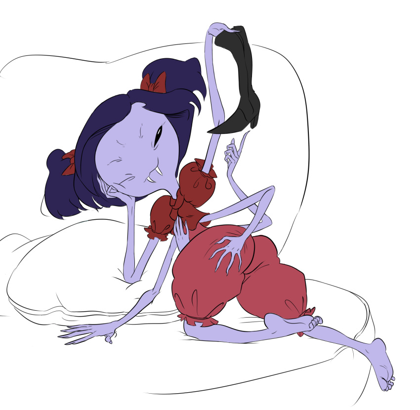 6_arms bloomers bloomers_(victorian) feet monster_girl muffet multi_arm multi_limb purple_hair purple_skin removing_shoes soles spider spider_girl staerk toes undertale