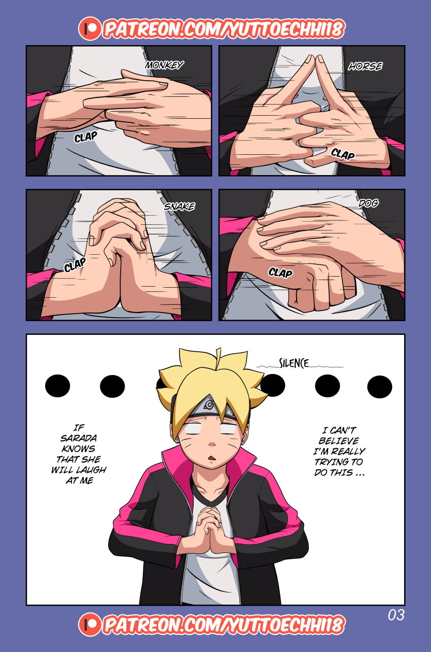 1boy blonde_hair boruto:_naruto_next_generations chapter_1 comic english_text humor mrchungus naruto page_3 patreon right_to_left text url uzumaki_boruto