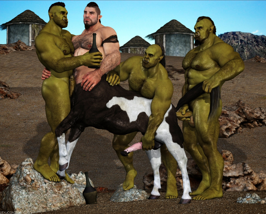 anal anal_penetration anal_sex bara bottle centaur erect_nipples erection gay green_skin holding_penis holding_tail huts interspecies lex-icon male male/male male_only muscle_gut muscular muscular_arms muscular_ass muscular_butt muscular_legs muscular_male nude orc penis sex taur tusks