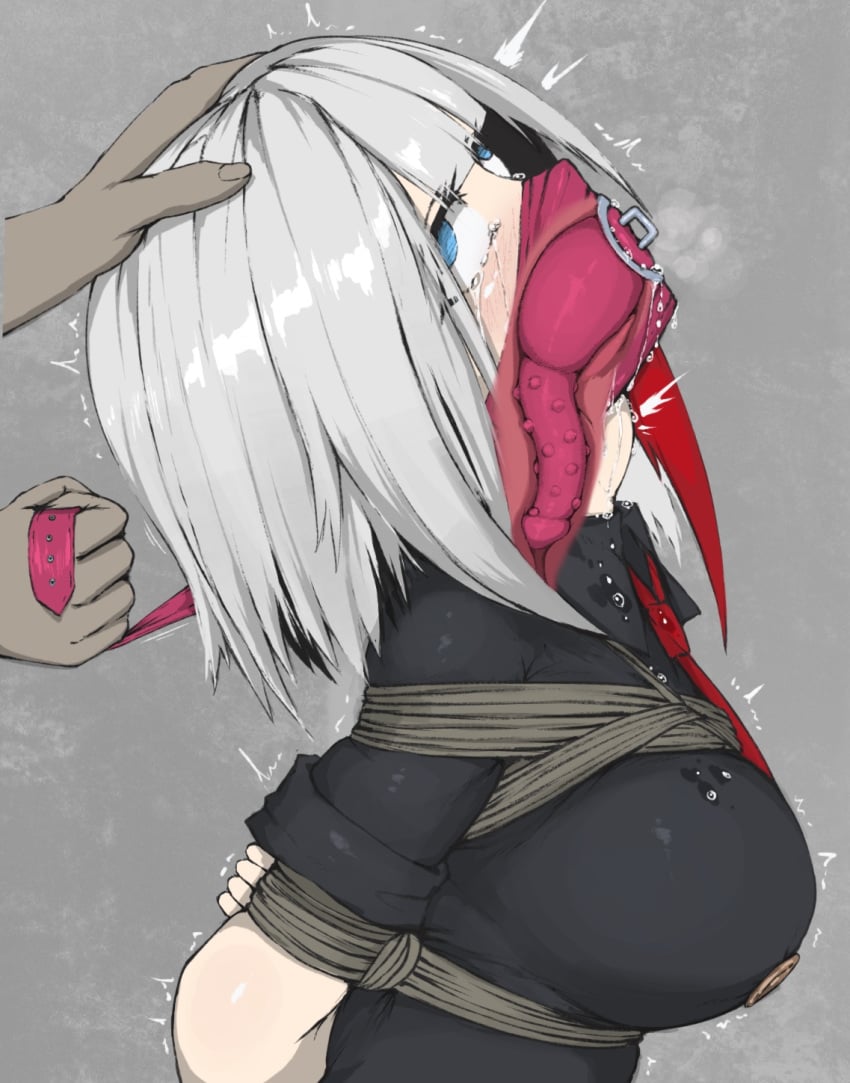 1girls 1male 2020 admiral_graf_spee_(azur_lane) ameng arms_behind_back azur_lane blue_eyes bondage bound clothing crying crying_with_eyes_open deepthroat dildo dildo_gag eyes_rolling_back female female_focus femsub gag gagged grey_hair helpless male male_hand open_mouth open_mouth_gag panel_gag rope rope_bondage saliva saliva_trail sex_toy submissive submissive_female tears throat_bulge tied tied_up toy x-ray