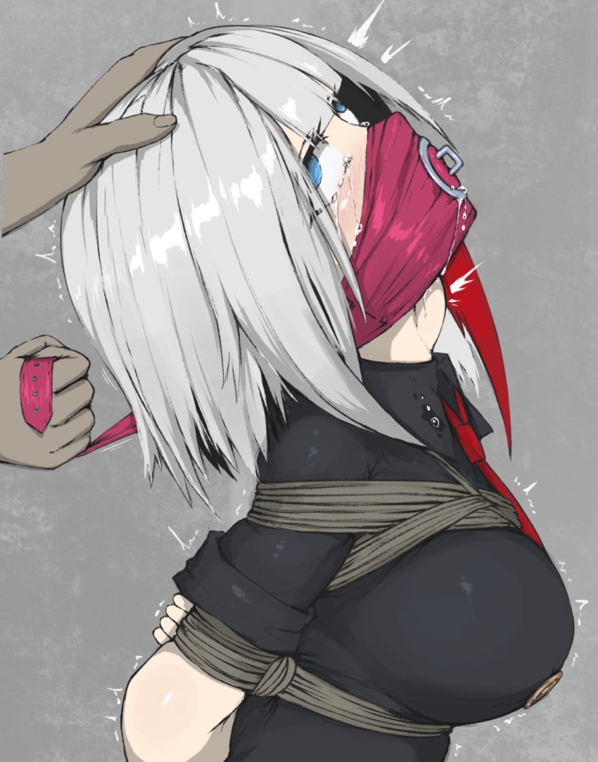 1girls 2020 admiral_graf_spee_(azur_lane) ameng arms_behind_back azur_lane blue_eyes bondage clothing crying crying_with_eyes_open deepthroat dildo dildo_gag eyes_rolling_back female female_focus femsub gag gagged grey_hair helpless open_mouth open_mouth_gag panel_gag rope rope_bondage saliva saliva_trail sex_toy solo_female solo_focus submissive submissive_female tears throat_bulge tied tied_up toy