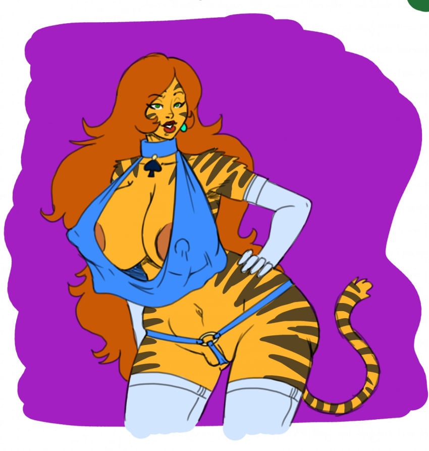 anthro bbw big_breasts bimbo doomington green_eyes greer_grant marvel nipples_visible_through_clothing tiger_stripes tigra wide_hips