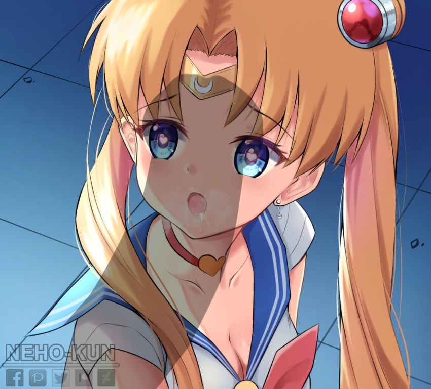 artist_name bishoujo_senshi_sailor_moon blonde_hair blue_eyes blue_sailor_collar bow breasts breath choker cleavage clothing collarbone double_bun earrings female gloves heart heart-shaped_pupils highres jewelry long_hair magical_girl meme neho-kun penis_awe penis_shadow red_bow red_choker sailor_collar sailor_moon sailor_moon_redraw_challenge sailor_senshi sailor_senshi_uniform saliva small_breasts solo symbol-shaped_pupils tagme twintails usagi_tsukino