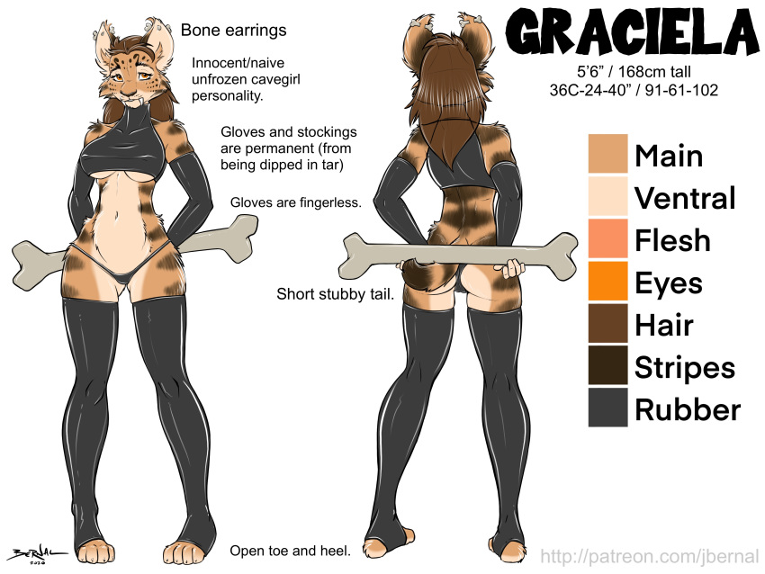 anthro felid feline graciela_(jeremy_bernal) jeremy_bernal latex latex_gloves model_sheet sabertooth sexyfur short_tail