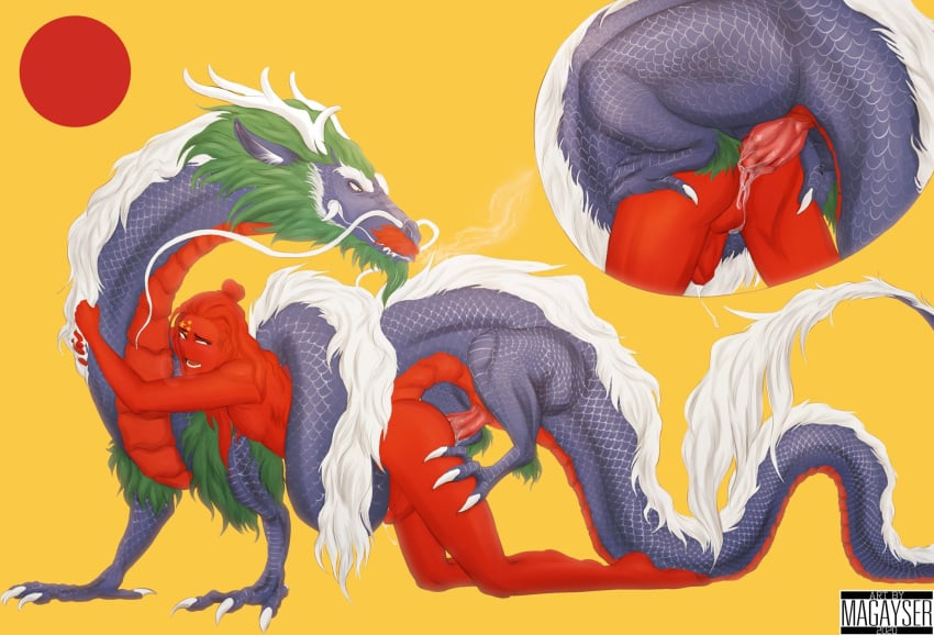 blue_scales china china_(countryhumans) chinese_dragon countryhumans cum_in_ass dragon green_fur hug long_hair magayser male_only porn qing_dynasty red_hair size_difference thick_eyebrows torso_warp white_fur white_horn