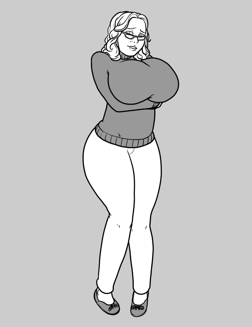 big_breasts busty clothed clothes clothing disturbedmonkey fonkimonki glasses looking_at_viewer milf mindy oc_character sweater turtleneck