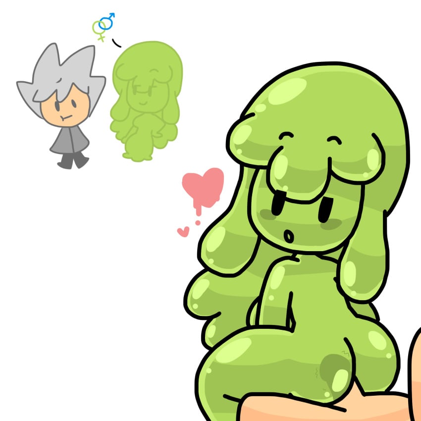 1boy 1boy1girl 1girl 1girls brickey green_body green_hair green_skin heart hetero_sex mob_face monster_girl sex simple_background slime slime_girl slymee straight straight_sex sycneit_(artist) tagme