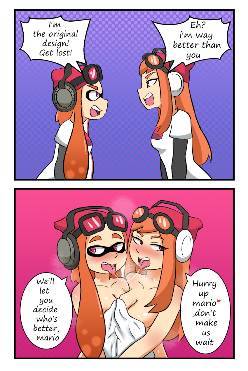 2girls blush boobs breasts clothed clothing human_meggy inkling inkling_girl meggy_spletzer multiple_girls nintendo smg4 splatoon tagme thebombbeanie youtube