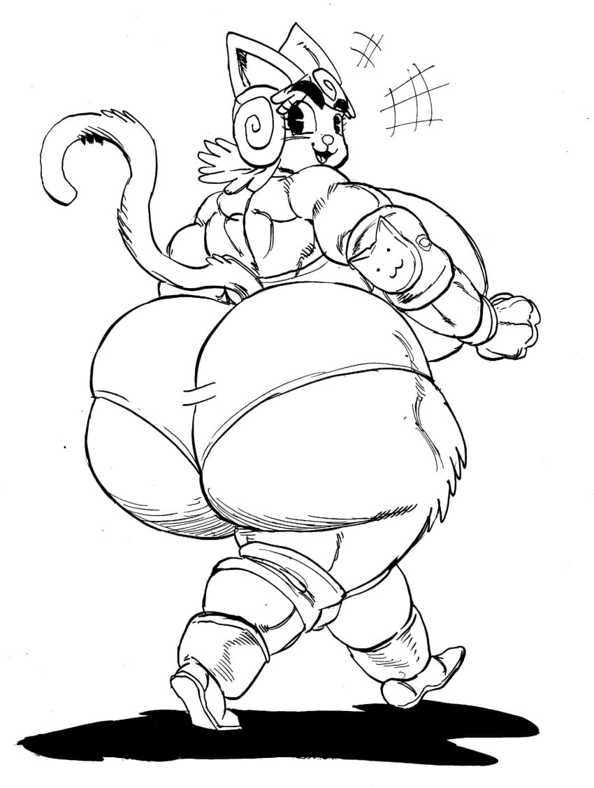 1girls anthro bbw big_ass cat_ears cat_tail catgirl chubby d'leta_bell feline furry genkai_toppa_wrestling! goudadunn huge_ass large_ass overweight pinup solo solo_female tight_clothing unitard