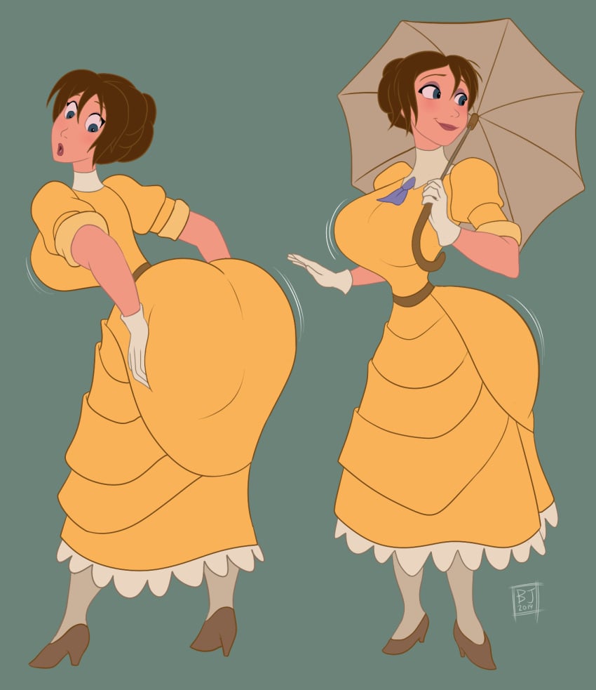 1girls 2019 5_fingers ass ass_expansion ass_in_dress big_ass big_breasts blue_eyes bootijuse breasts brown_hair clothed clothes clothing disney dress edwardian eyeshadow female female_only footwear gloves hands_on_ass handwear high_heels huge_ass human jane_porter large_ass large_breasts looking_back makeup shoes smile solo solo_female tarzan_(1999_film) tight_clothing tight_dress umbrella uncensored