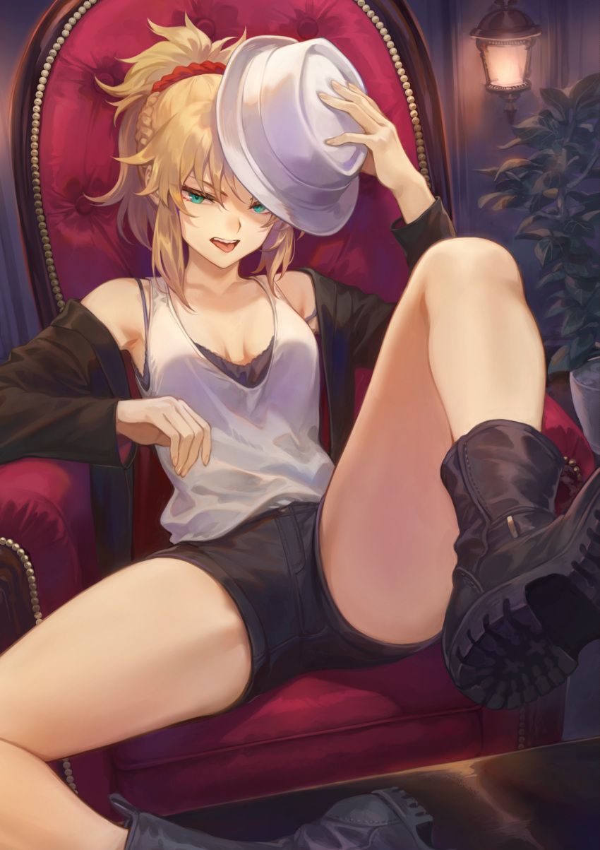 1girls breasts cleavage fate/grand_order fate_(series) female female_only mashu_003 mordred_(fate) solo spread_legs