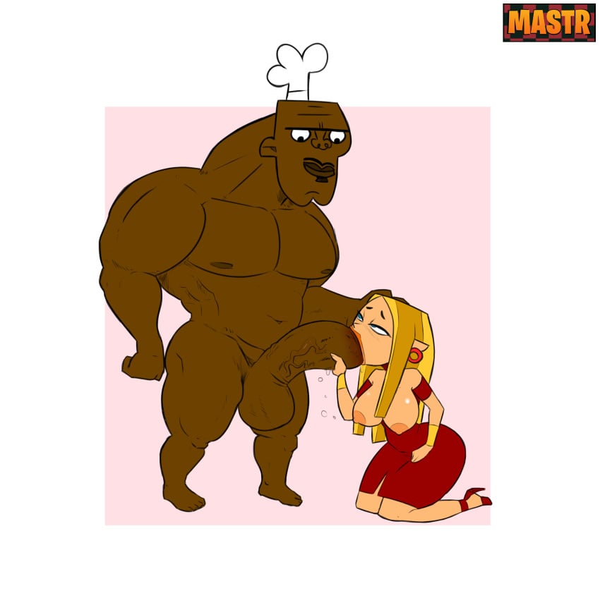 big_breasts big_penis blaineley_(tdi) blonde_hair blowjob breasts chef_hatchet dark-skinned_male fellatio interracial mastr7up total_drama_island