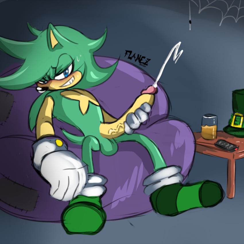 1:1 2020 alcohol anthro balls beverage big_penis blue_eyes blush blush_stickers bodily_fluids clothing cum cumshot ejaculation eulipotyphlan exposed_torso flamez137 flamezart footwear fur genital_fluids genitals gloves green_balls green_body green_fur grin handwear hedgehog hi_res humanoid_genitalia humanoid_penis irish_the_hedgehog male male_only mammal manual masturbation penis shoes sitting smile smirk solo solo_male sonic_(series) spider_web sweat tan_penis