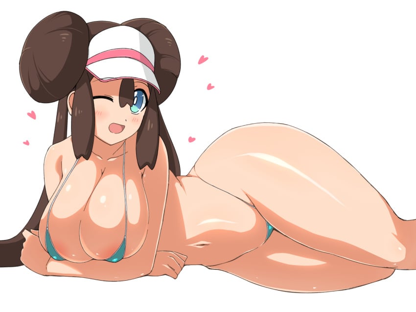 1girls abs alternate_breast_size alternate_outfit ass bikini breasts cleavage female female_only heart huge_ass huge_breasts human large_breasts looking_at_viewer nintendo on_side pokemon pokemon_bw2 rosa_(pokemon) solo tamezou thick_thighs white_background wide_hips wink