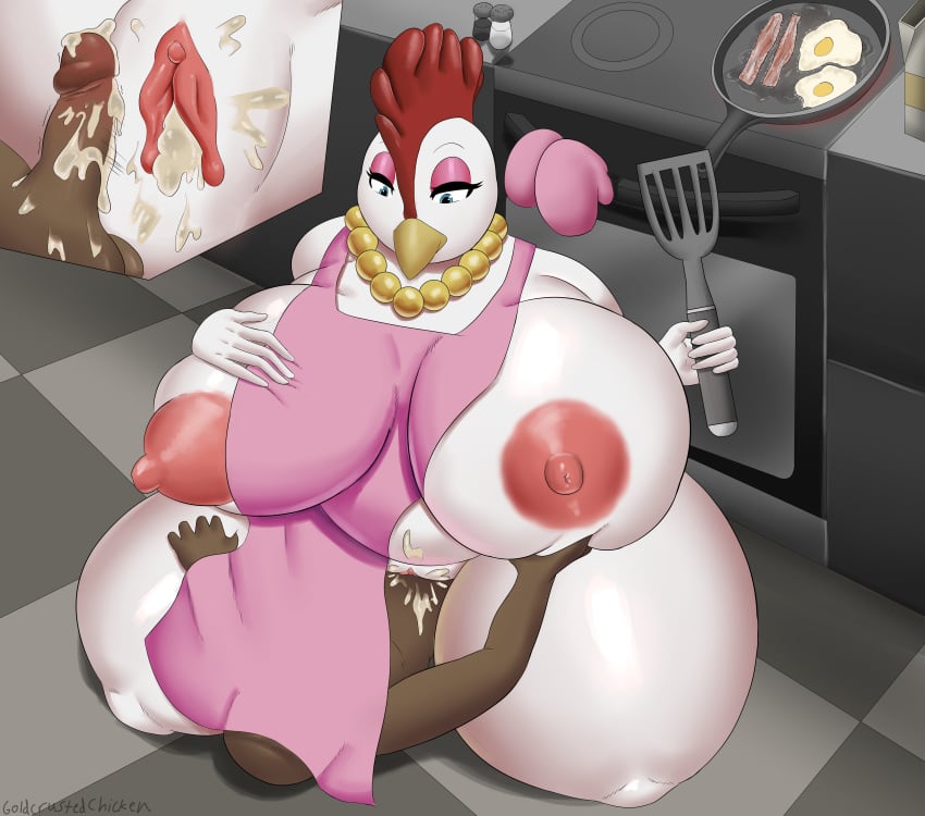 1boy 1girls 5_fingers absurd_res anon anthro anthro_penetrated apron apron_only areola areolae avian avian_caruncle bacon bald balls bbw beak big_belly big_breasts big_nipples bird bodily_fluids breast_grab breasts chicken chubby clitoris close-up clothing comb_(anatomy) cookware cowgirl_position cum cum_in_pussy cum_inside cum_on_penis dark-skinned_male dark_skin duo erect_nipples female female_on_human female_on_top female_penetrated fingers food fried_egg frying_pan galliform gallus_(genus) genital_fluids genitals glans goldcrustedchicken half-closed_eyes hand_on_breast hand_on_leg head_crest hi_res huge_ass huge_breasts human human_on_anthro human_penetrating human_penetrating_anthro humanoid_hands hyper hyper_ass hyper_breasts interspecies kitchen_utensils large_areolae larger_anthro larger_female looking_down lying male male_human/female_anthro male_on_anthro male_penetrating male_penetrating_female mammal mature_female meat mostly_nude nipples on_back on_top overweight overweight_female penetration penis phasianid pink_apron pull_out pussy sex size_difference smaller_human smaller_male spatula ssbbw straddling straight testicles text thick_thighs tools vaginal_penetration watermark wide_hips