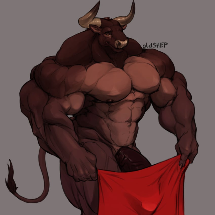 2020 5_fingers abs anthro biceps big_muscles big_penis bovid bovine brown_body brown_fur brown_horn brown_nipples brown_nose brown_penis cattle fingers flaccid fur genitals horn huge_cock huge_muscles humanoid_hands hyper hyper_genitalia hyper_muscles hyper_penis looking_at_viewer male male_only mammal muscular muscular_male nipples nude oldshep orange_eyes pecs penis solo standing thick_penis triceps vein veiny_penis