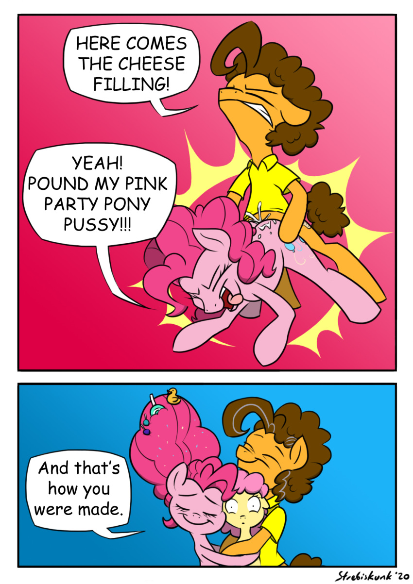 bodily_fluids canon canon_couple cheese_sandwich_(mlp) closed_eyes comic cum cum_in_pussy cum_inside equid equine female friendship_is_magic from_behind genital_fluids hi_res horse hug impregnation li'l_cheese_(mlp) long_hair male mammal my_little_pony open_mouth penetration pinkie_pie_(mlp) pony sex spread_legs straight straight_hair strebiskunk traumatized