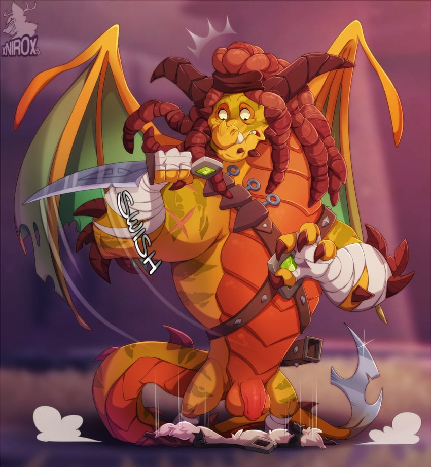 activision anthro balls clothing conditional_dnp dragon dreadlocks fangs flaccid genitals hi_res horn invalid_tag knife male male_only muscular penis spyro_reignited_trilogy spyro_the_dragon trondo_(spyro) video_games wardrobe_malfunction wings xnirox