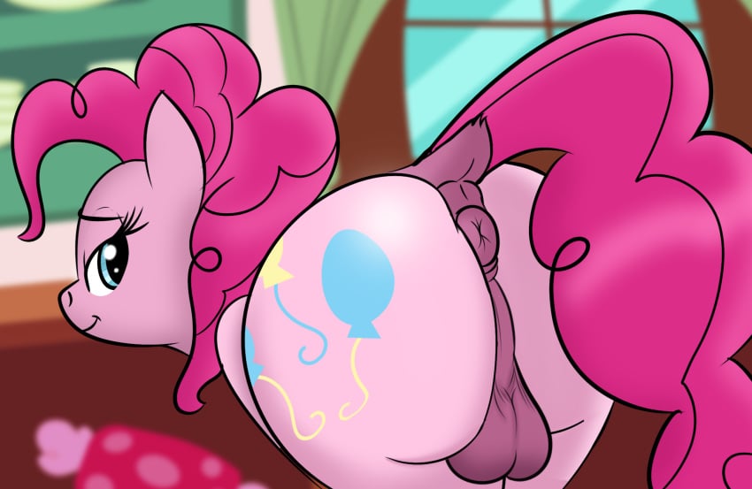 2020 anus ass backsack balls blurred_background butt_focus cutie_mark digital_media_(artwork) ear_piercing earth_pony equid equine eyelashes feral friendship_is_magic futanari genitals gynomorph hi_res horse intersex mammal my_little_pony piercing pinkie_pie_(mlp) pony puffy_anus smile solo trash_anon