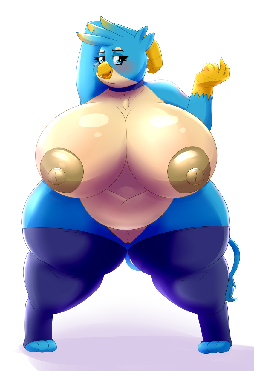 2020 3_toes absurd_res anthro areola avian beak beckoning belly big_breasts breasts choker clothing coatieyay digital_media_(artwork) eyelashes female friendship_is_magic front_view gallus_(mlp) genitals gesture gryphon hi_res huge_breasts huge_thighs hyper hyper_breasts jewelry legwear looking_at_viewer mostly_nude my_little_pony mythological_avian mythology necklace nipples obese obese_female overweight overweight_female pussy rule_63 simple_background solo squish thick_thighs thigh_highs thigh_squish toes wide_hips