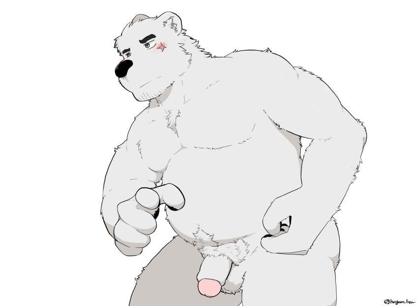 2020 anthro balls belly blush flaccid fur genitals hagom hi_res humanoid_genitalia humanoid_hands humanoid_penis kemono male male_only mammal moobs nude overweight overweight_male penis polar_bear simple_background solo ursid ursine white_background white_body white_fur