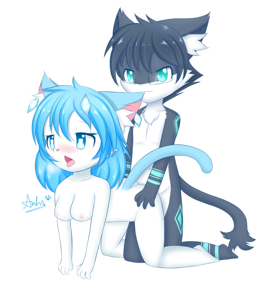 <3_eyes all_fours anthro breasts crystaltail doggy_style domestic_cat duo eyewear felid feline felis female from_behind_position glass glasses heart hi_res kemono male male/female mammal sex simple_background white_background young