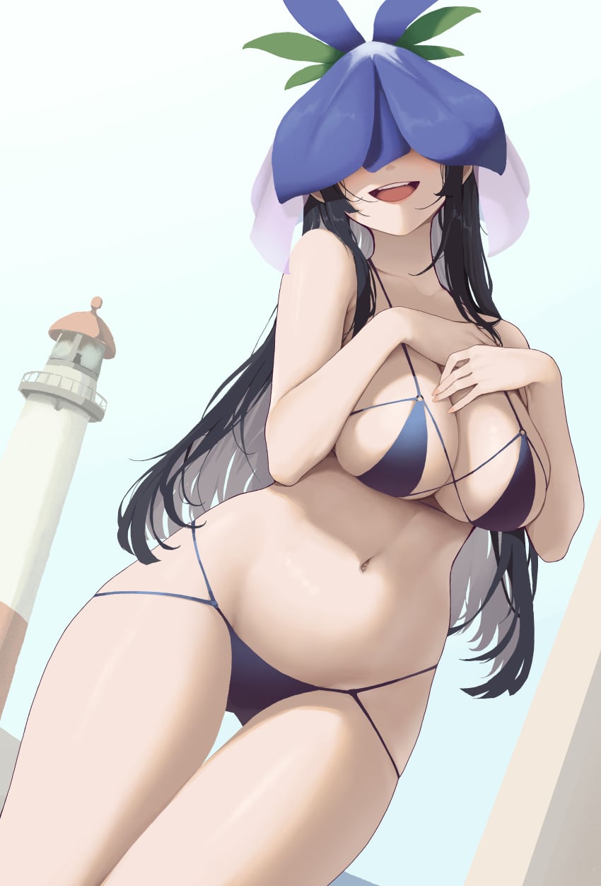 bikini black_hair breast gloves looking_at_viewer purple_dress smile son_(c100011) touhou yomotsu_hisami