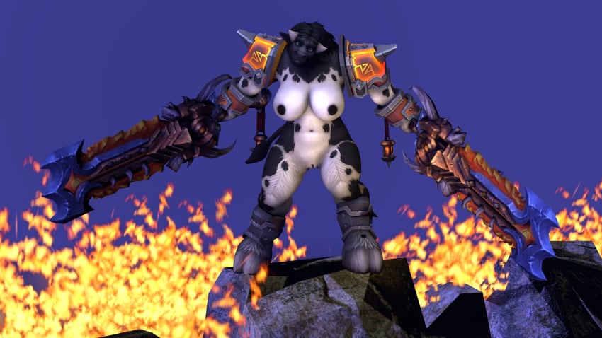 3d absurd_res animal_ears animal_tail anthro bbdworks blizzard_entertainment bovid bovine breasts cattle female female_minotaur fire furry hi_res hooves horns mammal melee_weapon minotaur minotaur_female monster_girl solo sword tauren tauren_female video_games warcraft weapon