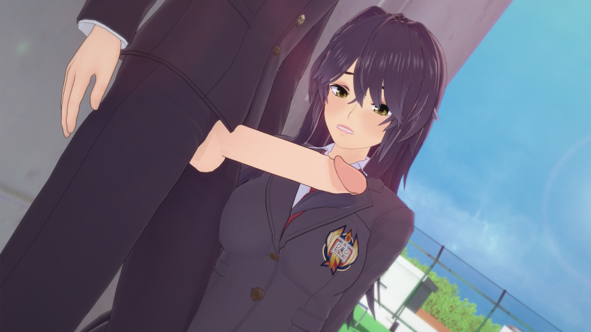 annerose_vajra bellsrow big_penis black_hair imminent_fellatio imminent_oral koikatsu school_uniform submissive tagme