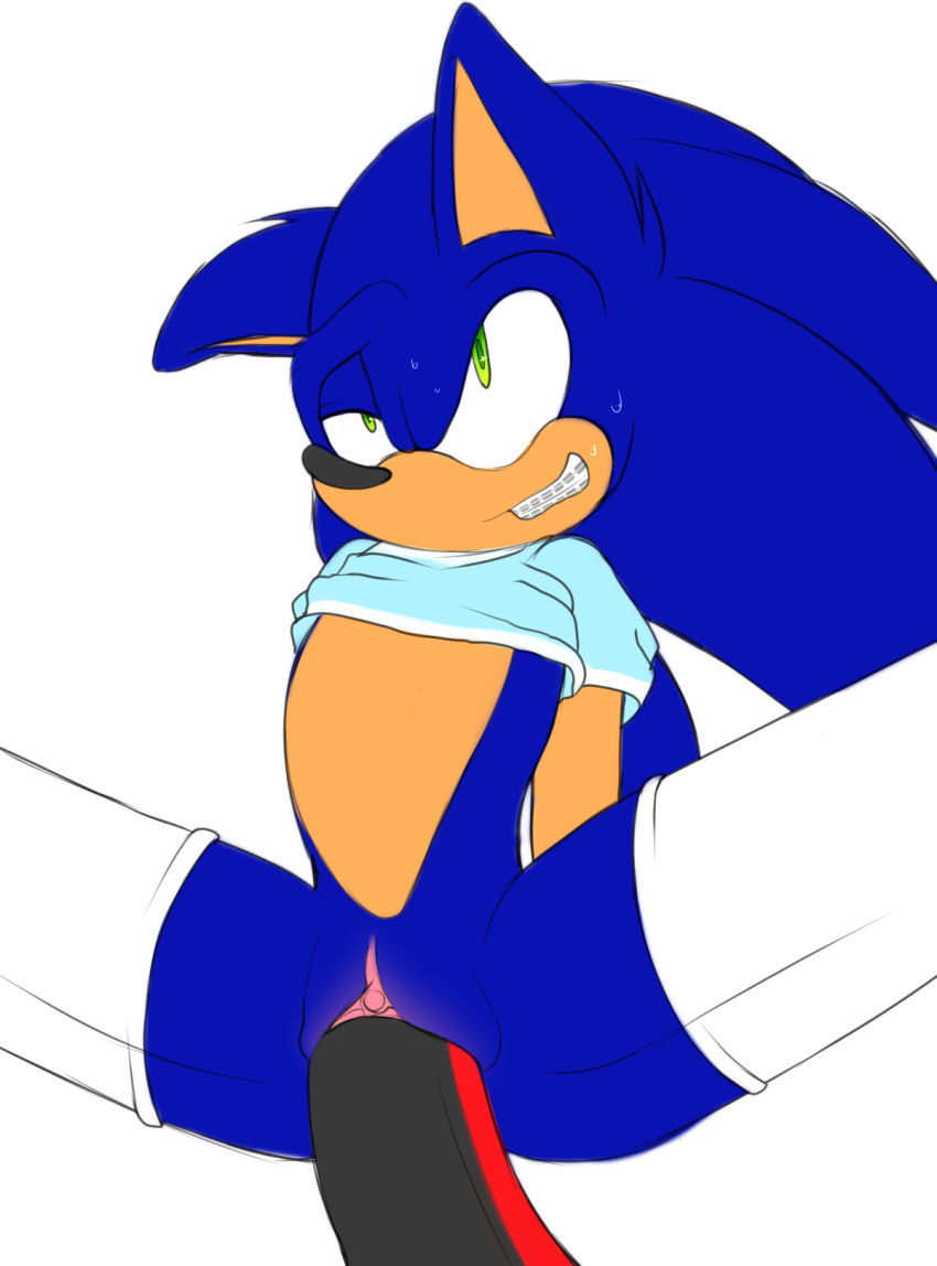 andromorph anthro bodily_fluids bottomless braces clothed clothing cuntboy duo genitals hi_res intersex intersex/male jayaero legwear male pussy shadow_the_hedgehog sonadow sonic_(series) sonic_the_hedgehog sonic_the_hedgehog_(series) sweat thigh_highs vaginal_penetration