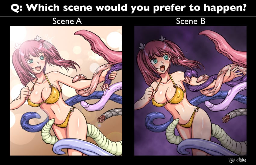 bikini comparison consensual_tentacles injuotoko parody swimsuit tentacle tied_hair twintails