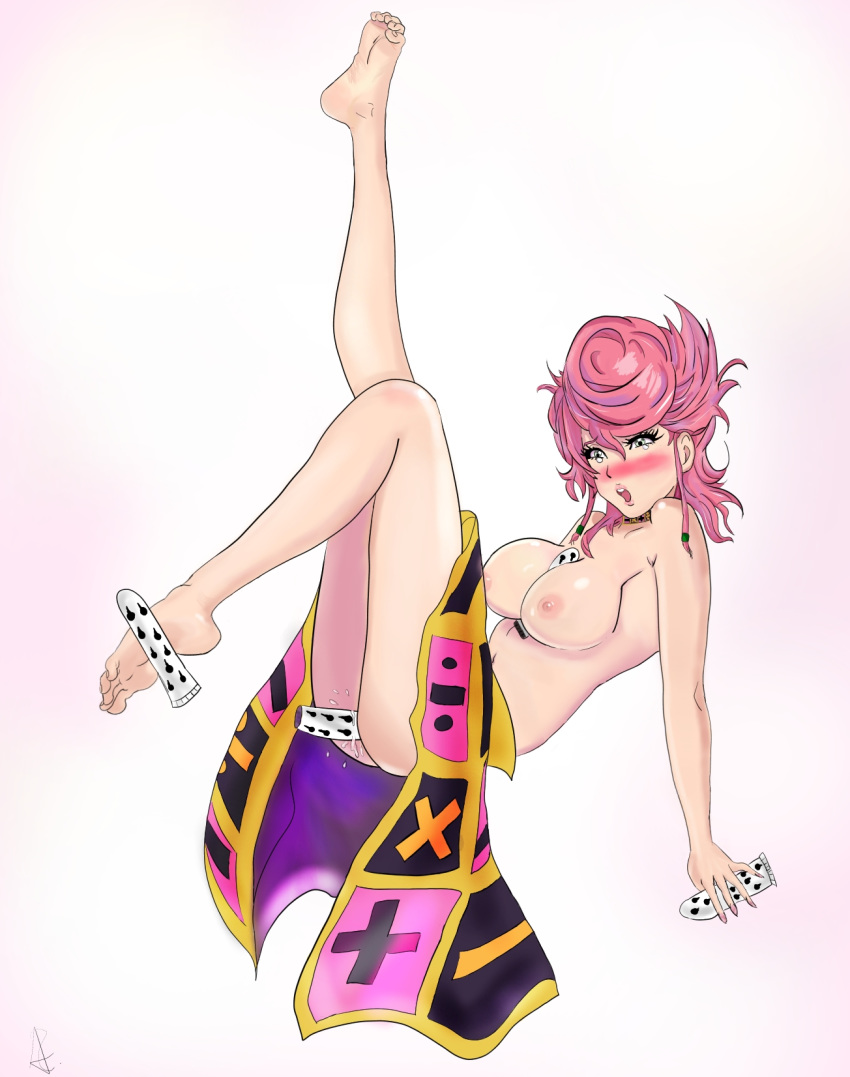 1girls ass barefoot breasts bruno_buccellati feet female female_focus jojo's_bizarre_adventure pink_hair pink_hair_female soles topless topless_female trish_una trishunaisbae vento_aureo