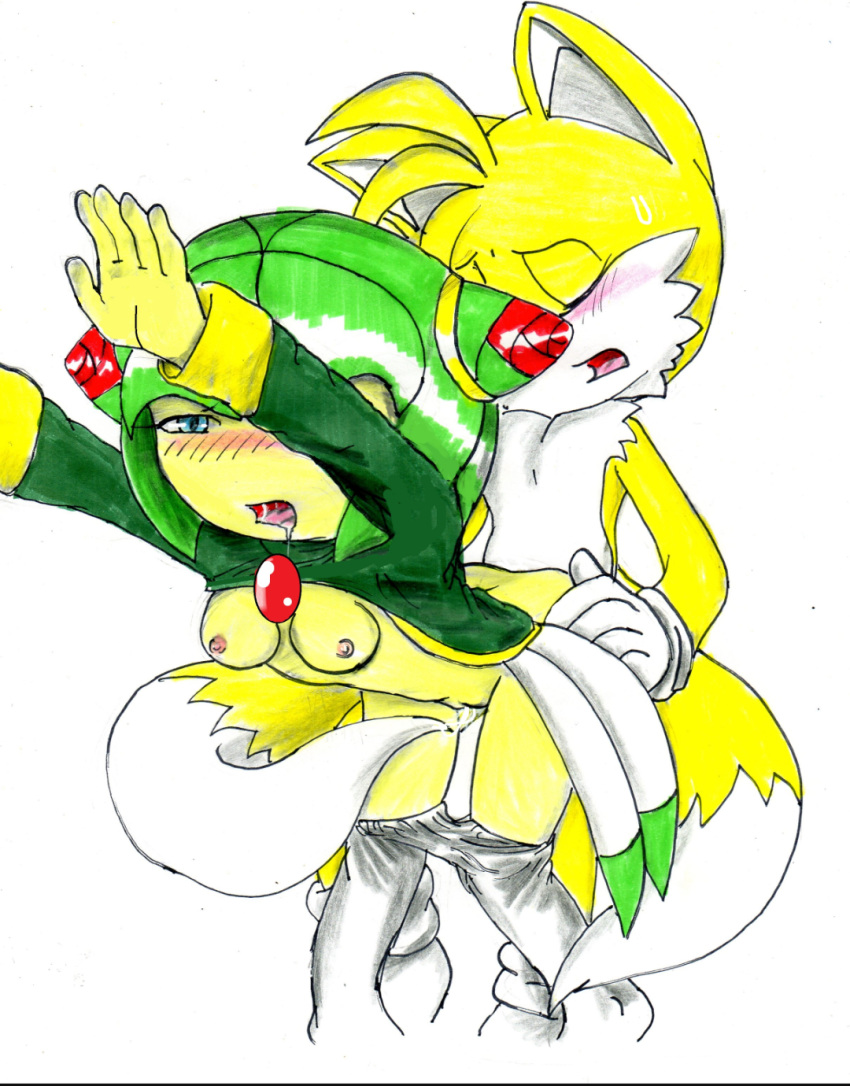 anthro clothed_sex cosmo_the_seedrian erosmilestailsprower looking_pleasured sonic_(series) tails