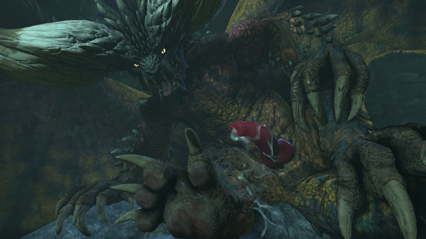 anthro barlu bodily_fluids capcom claws cum dragon elder_dragon genital_fluids genitals hi_res looking_at_viewer male male_only monster_hunter nergigante penile penis solo tongue tongue_out video_games wings