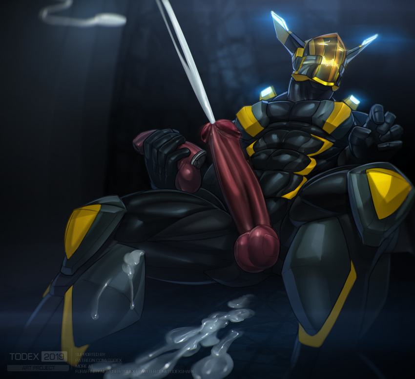 1boy 2019 abs big_penis bodily_fluids cum cumshot ejaculation genital_fluids genitals hands-free hi_res humanoid_genitalia humanoid_penis machine male male_only muscular muscular_male penis robot solo solo_male todex watermark