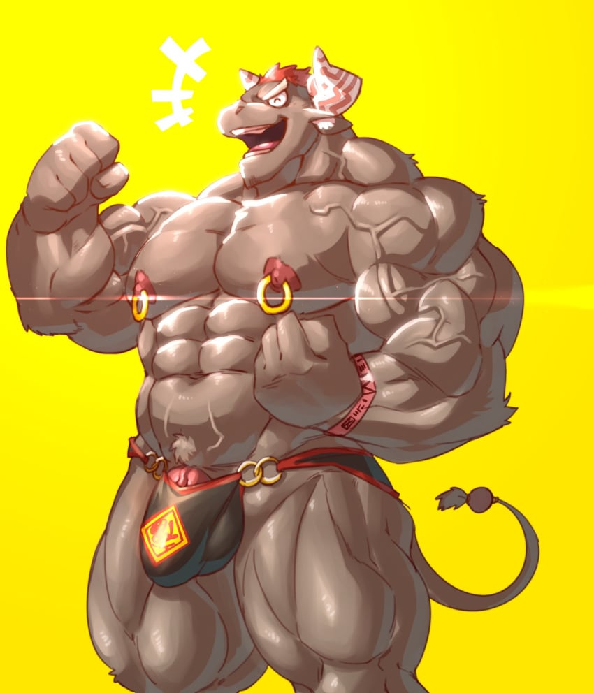 anthro bovid bovine bulge cattle gyumao hi_res male male_only mammal muscular nipple_piercing nipples piercing solo tokyo_afterschool_summoners video_games vorusuarts