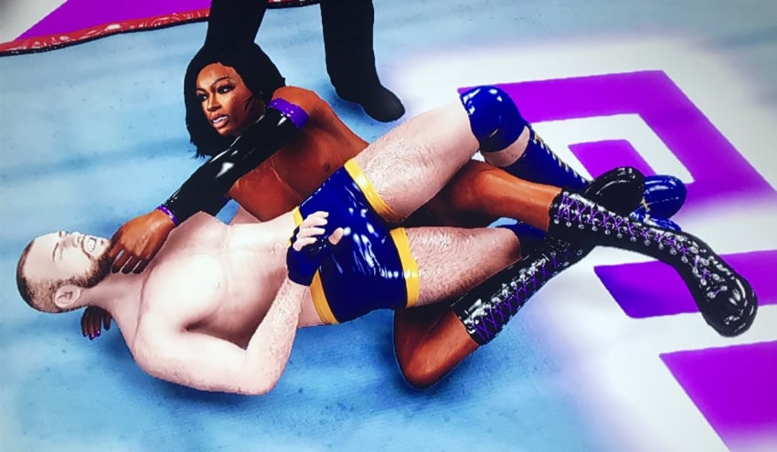 boots femboy femboy_on_male hand_on_face interracial leg_lock male male_only reverse_ryona submission submission_hold tap_out wrestler wrestling wrestling_boots wrestling_outfit wrestling_ring wrestlingryona wwe wwe_2k20