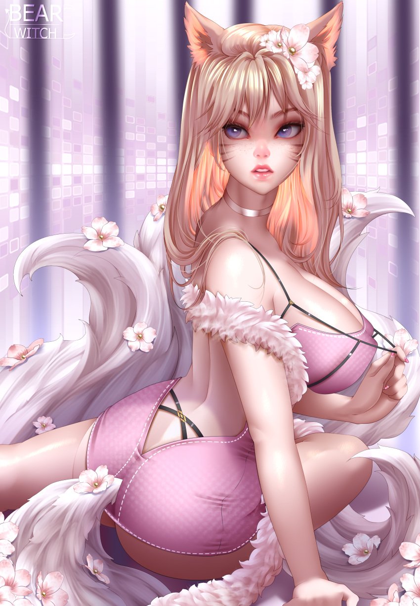 1girls ahri ass bearwitch big_ass big_breasts breasts cleavage female female_only k/da_ahri k/da_series large_breasts league_of_legends looking_back solo